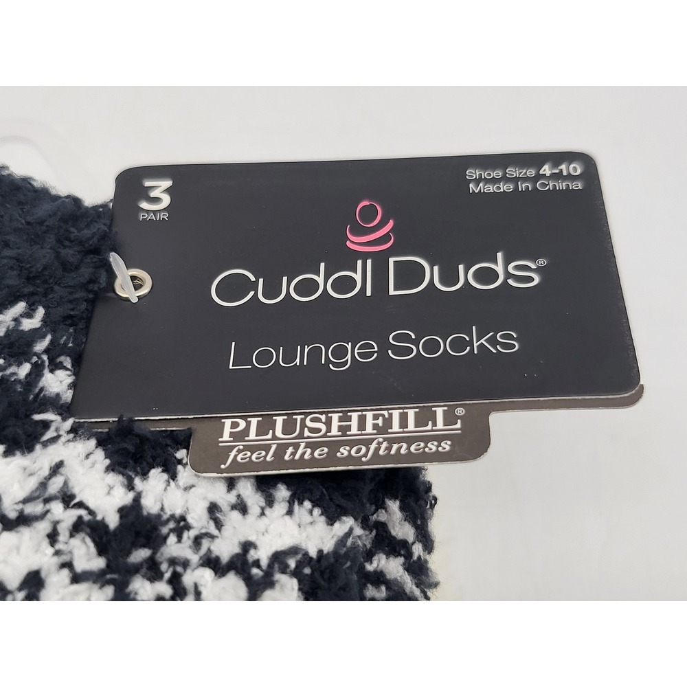 Cuddl Duds 3 Pair Lounge Socks Womens Shoe Size 4-10 Plushfill Black White - Picture 2 of 3